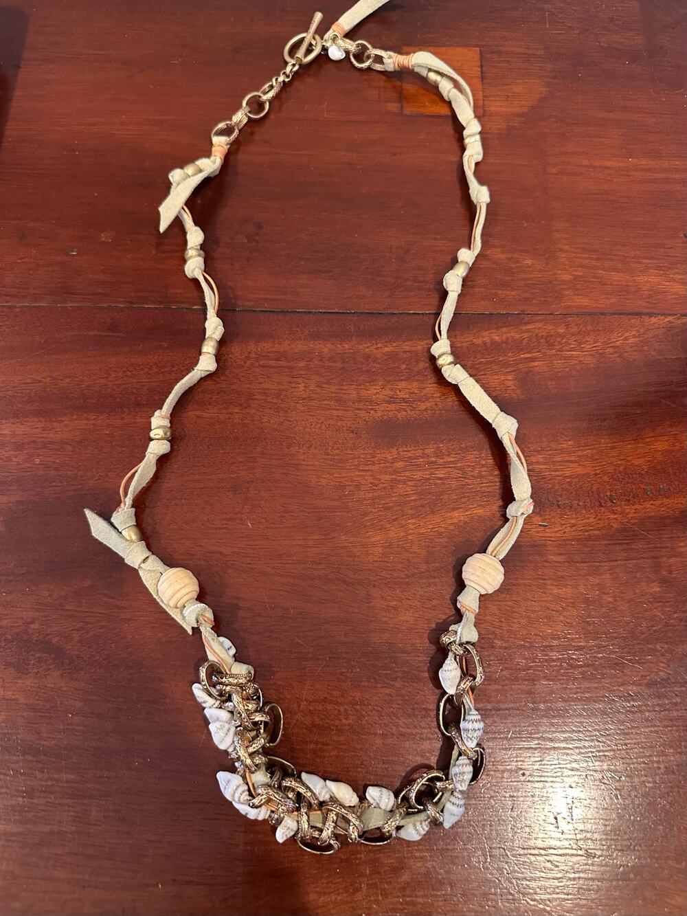 Lucky Brand Shell Necklace Western Coastal Cowgirl Boho Suede Leather Jewelry
